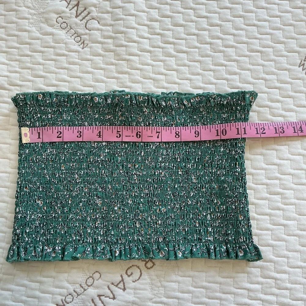 2 Bella Womens XS Green Floral Print Smocked Strapless Tube Top - Picture 5 of 6